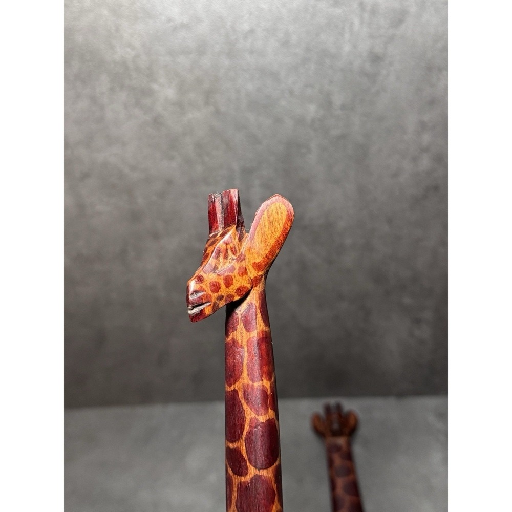 Hand Carved Wooden Giraffe Salad Servers Set 2pc Safari Animal Decor 12in - Picture 4 of 6